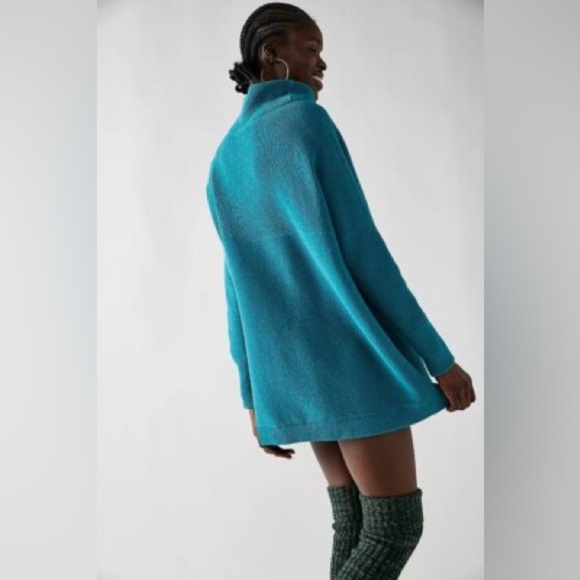 Free People Ottoman 100% Cashmere Sweater Oversized Sz XS Jeweled Turquoise - Picture 2 of 6